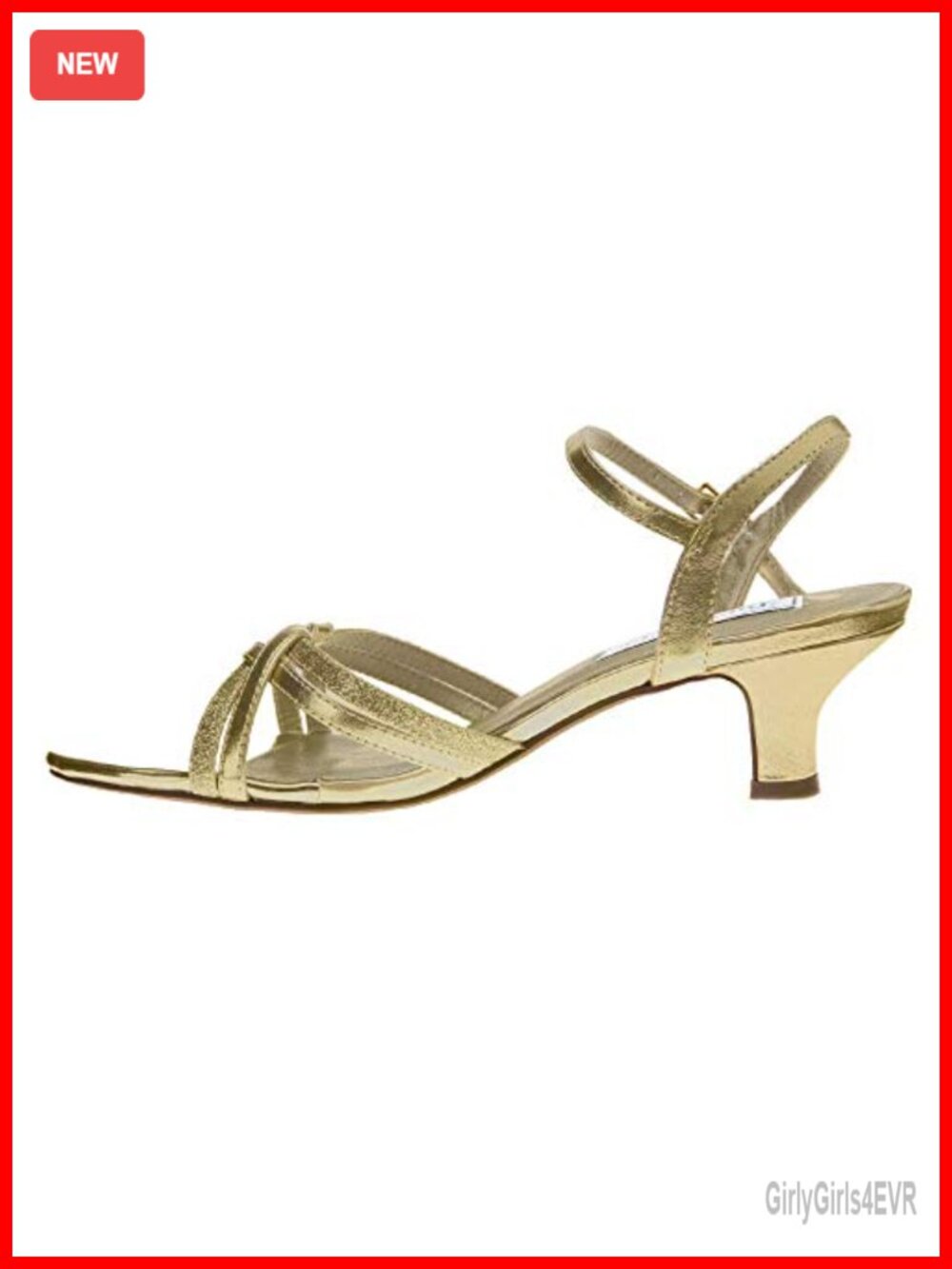 Wedge Ankle Strap Sandal Gold Faux Leather Stacked Heel Open Toe Glitter